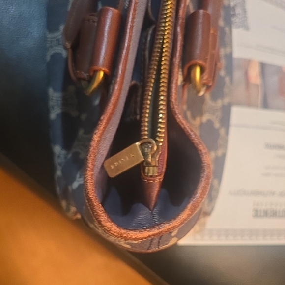 Celine Blue and Brown Satchel with Geometric Pattern AUTHENTIC - Picture 13 of 16